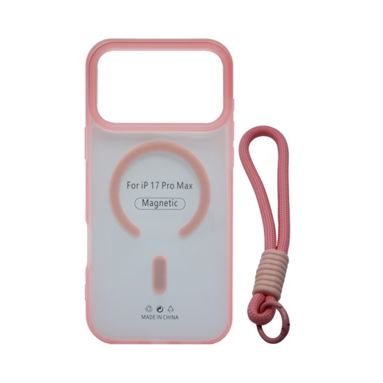 Capa de Silicone Designer Magnética com Cordão para Apple iPhone 17 Pro Max/iPhone 18 Pro Max Rosa